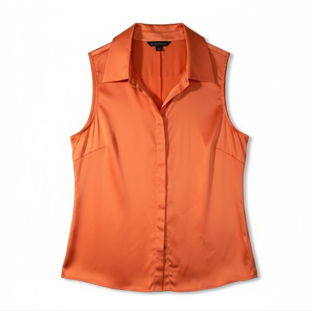 Boston Proper Silky Heidi Button-up Charmeuse Blouse in Firecracker Orange,18 XL